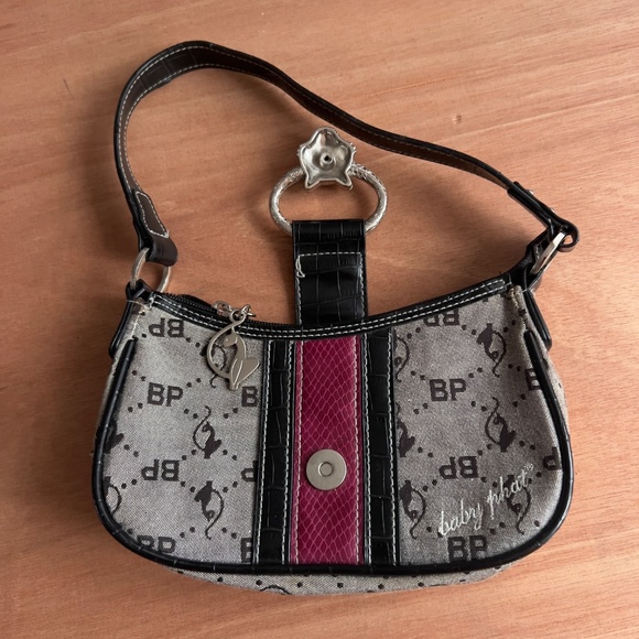 Baby Phat Y2K canvas signature shoulder bag baguette crescent lion head *flaw* - Picture 3 of 11